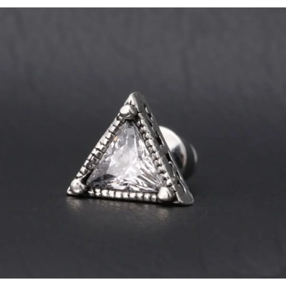 NEW Unisex Triangle Simulated‎ Diamond 925 Silver Stud Earrings